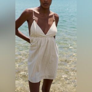 Zara Cream Textured Linen Dress